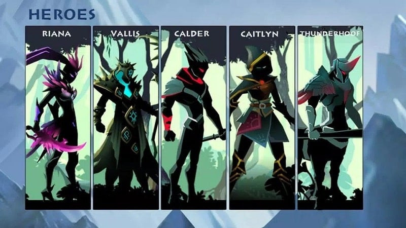 Shadow Fighter hero selection screen