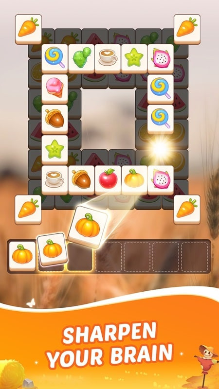 Tile matching gameplay in Match Tile Scenery with fruit images