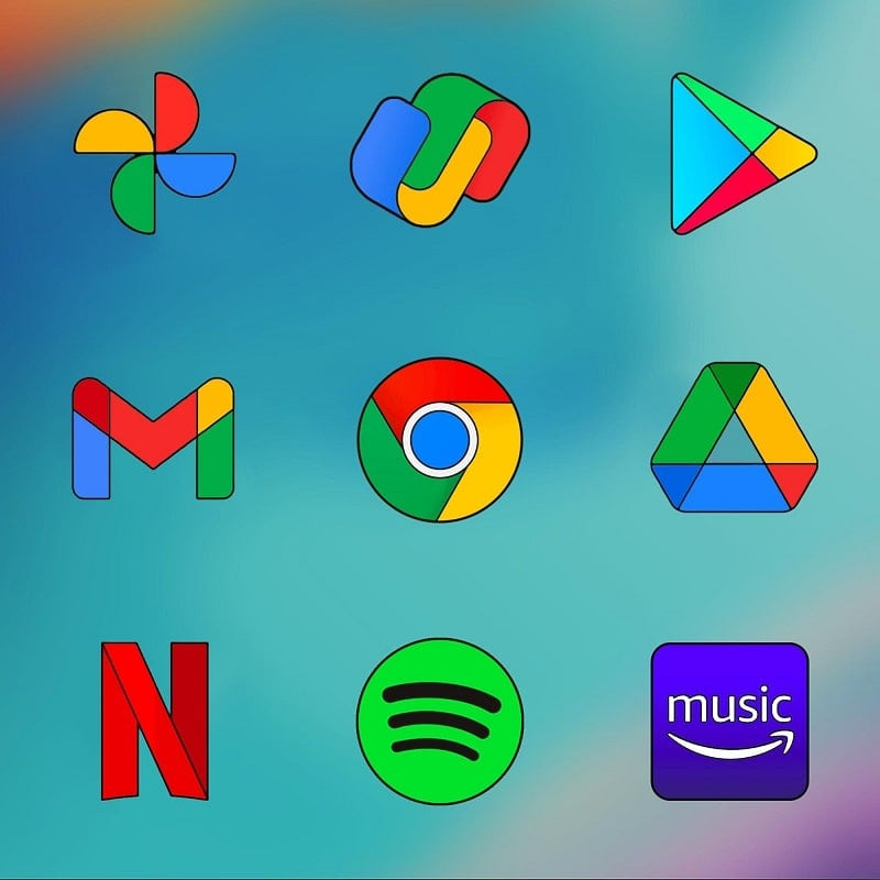 alt:  Màn hình điện thoại hiển thị các biểu tượng sắc nét và đa dạng của Oxigen HD - Icon Pack