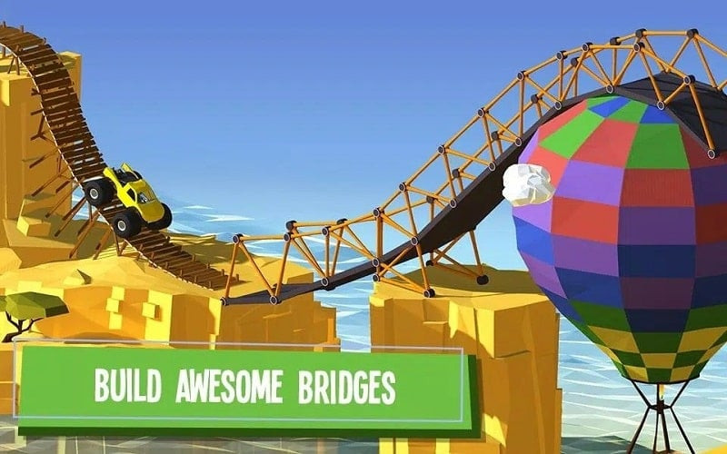 alt: Màn hình game Build a Bridge! hiển thị các loại vật liệu xây dựng