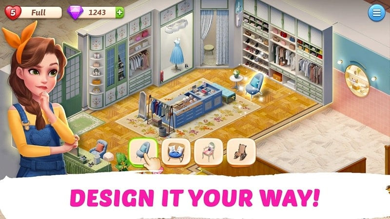 alt: Màn hình gameplay My Story - Mansion Makeover với hiệu ứng hình ảnh đẹp mắt