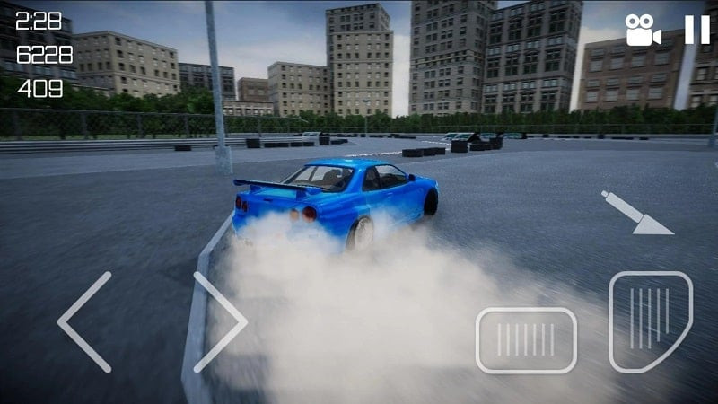 A Nissan car drifting on a race track in Drifting Nissan Car Drift MOD, highlighting the game's drifting feature.