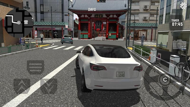 alt: Một chiếc xe trong game Tokyo Commute Driving Sim đang chạy trên đường