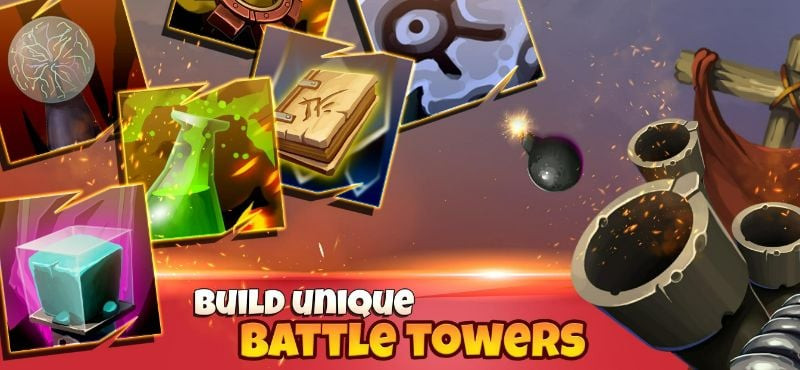 alt: Một màn chơi trong TowerBall với nhiều quả bóng đang rơi xuống và người chơi đang cố gắng bắn hạ chúng.