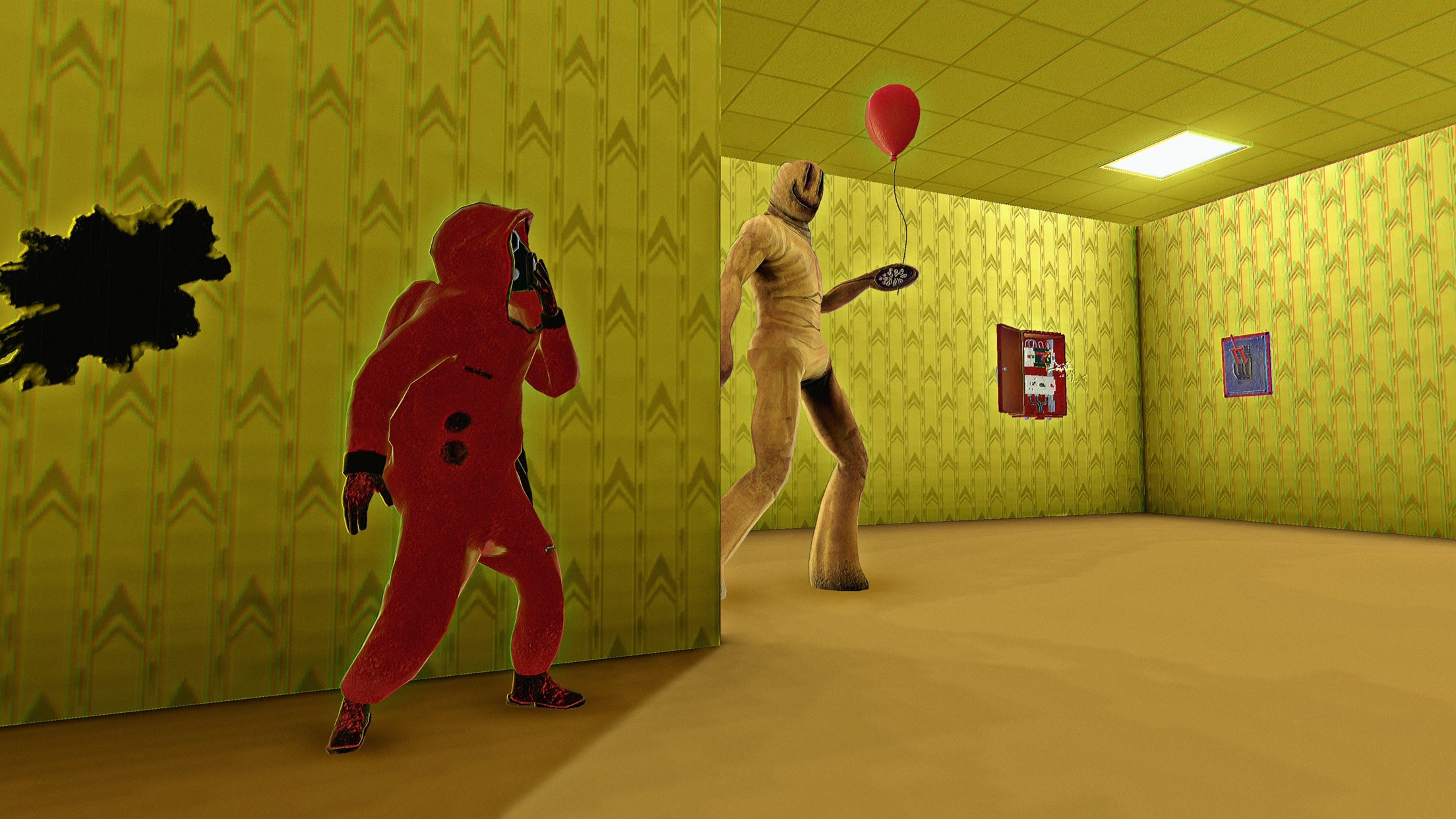 A player trying to escape a terrifying creature in Hide in The Backrooms Nextbots.