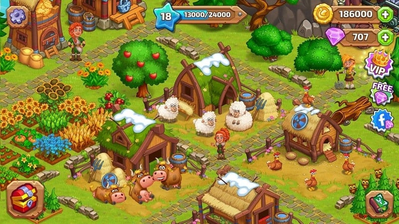 alt: Người chơi tương tác với các nhân vật trong game Vikings and Dragon Island Farm