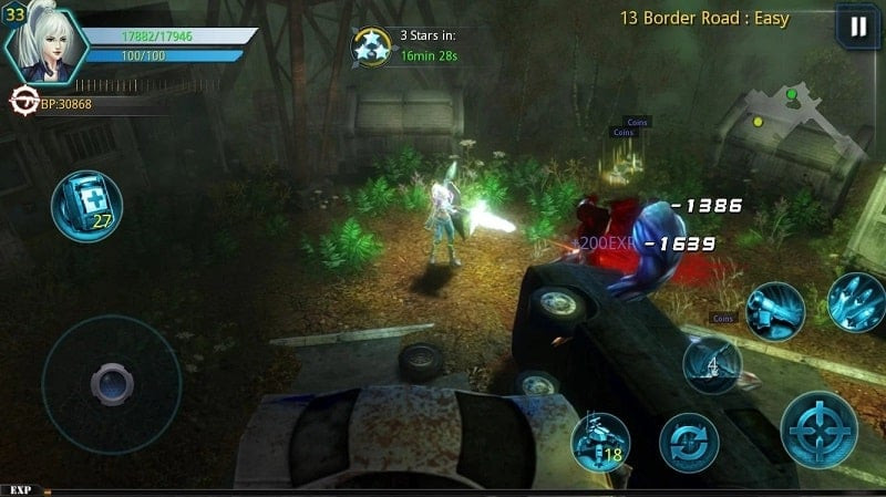 The main character in Broken Dawn: Trauma using a heavy machine gun to fight monsters