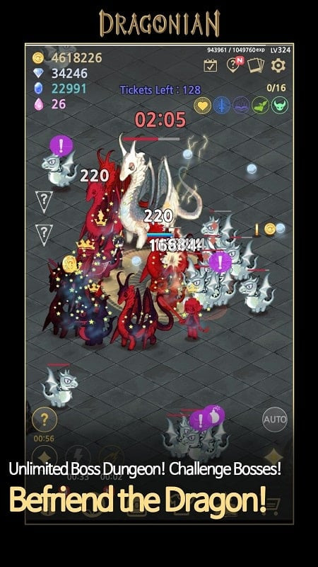 The main character in Dragonian MOD APK confronting a giant boss.