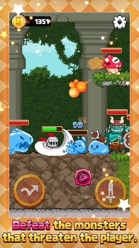 alt: Nhân vật chính trong game JUMP HERO đang thu thập vật phẩm