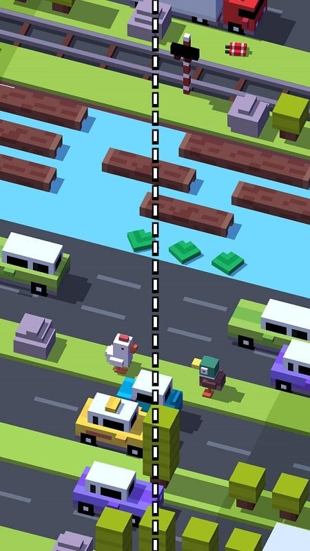 Chicken character crossing the road in Crossy Road