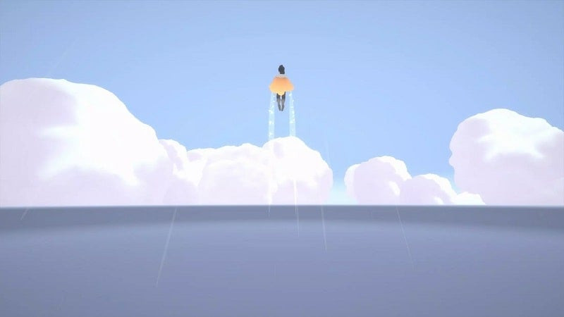 A character gliding through the sky in Laya's Horizon