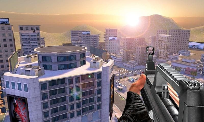 Sniper aiming down sights in Sniper Master: City Hunter