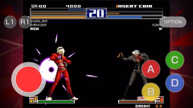 alt: Nhân vật trong game KOF 2003 ACA NEOGEO đang phòng thủ