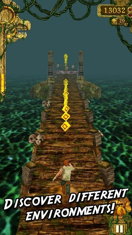 alt: Nhân vật trong game Temple Run đang chạy và thu thập tiền vàng