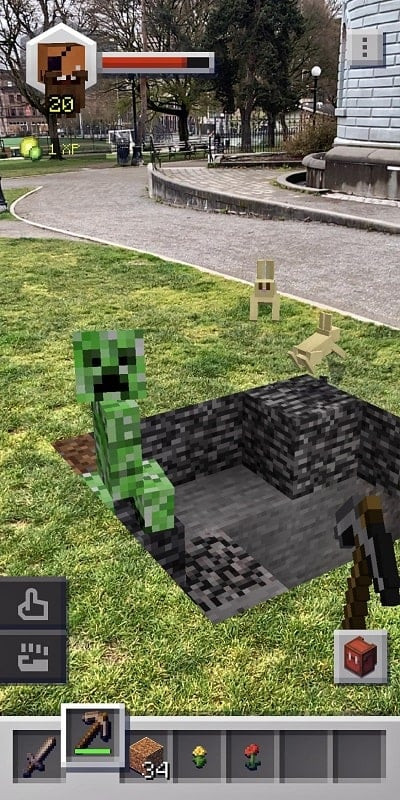 A Minecraft Earth character interacting with the real world environment