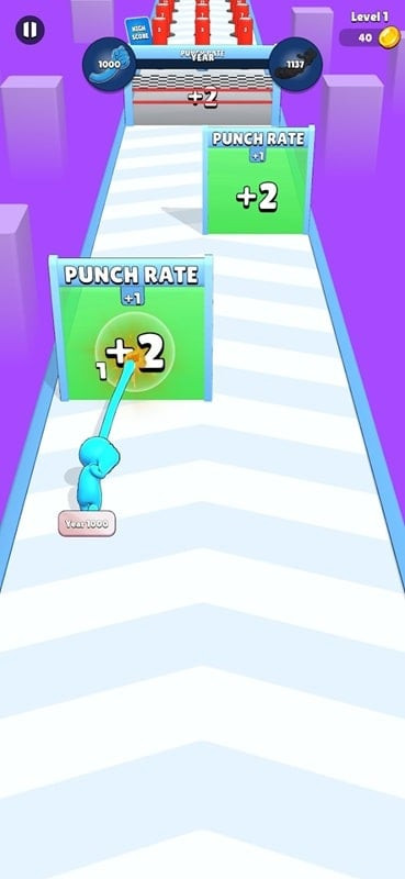 Punch Machine character running on the track with extended arms