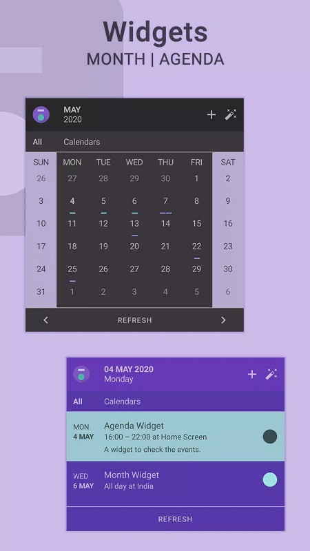 Alt: Phân loại sự kiện bằng biểu tượng trên Everyday Calendar Widget