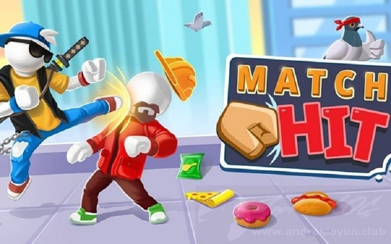 alt text: Ảnh chụp màn hình game Match Hit, thể hiện nhân vật chính đang chuẩn bị tung cú đấm vào đối thủ.