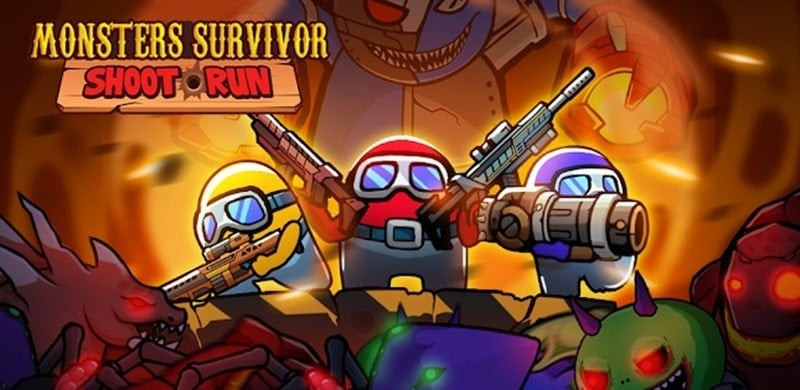 alt text: Ảnh chụp màn hình game Monsters Survivor, nhân vật chính đang chiến đấu với bầy quái vật trong một khu rừng u ám.