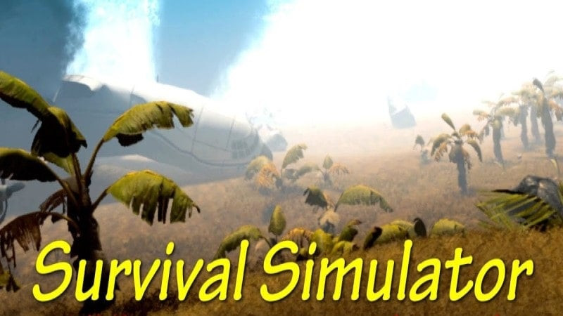 alt text: Ảnh chụp màn hình game Survival Simulator, nhân vật đang đứng trên bờ biển nhìn ra đại dương.