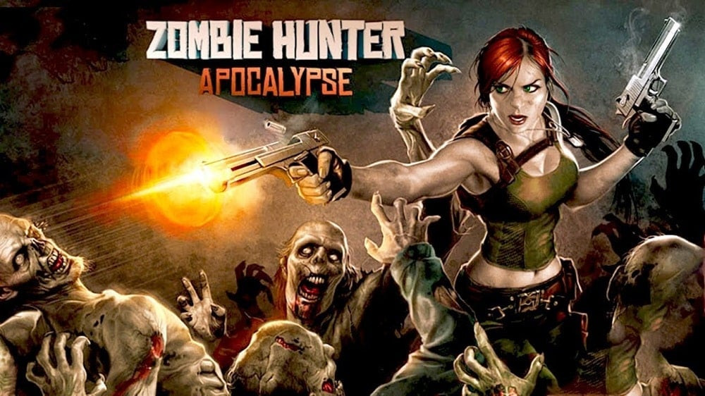 alt text: Ảnh chụp màn hình game Zombie Hunter Sniper, hiển thị một xạ thủ đang nhắm bắn zombie.