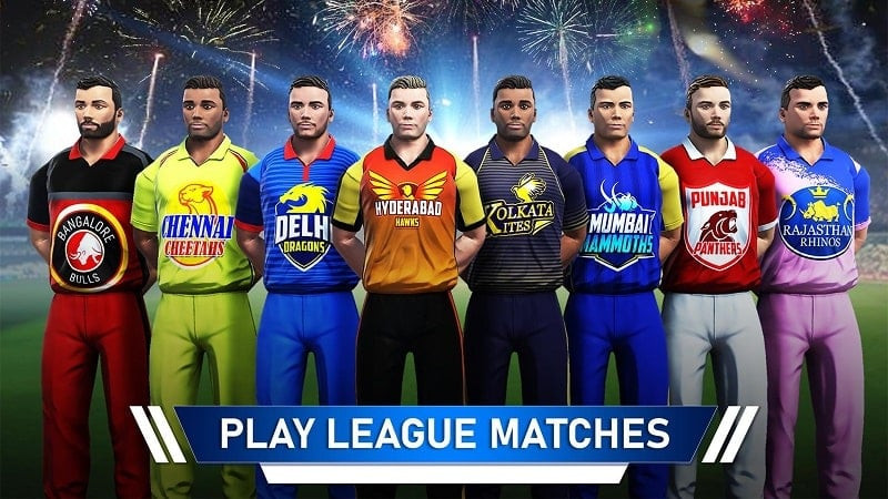 T20 Cricket Champions 3D MOD APK screenshot showcasing the user interface and unlimited money mod