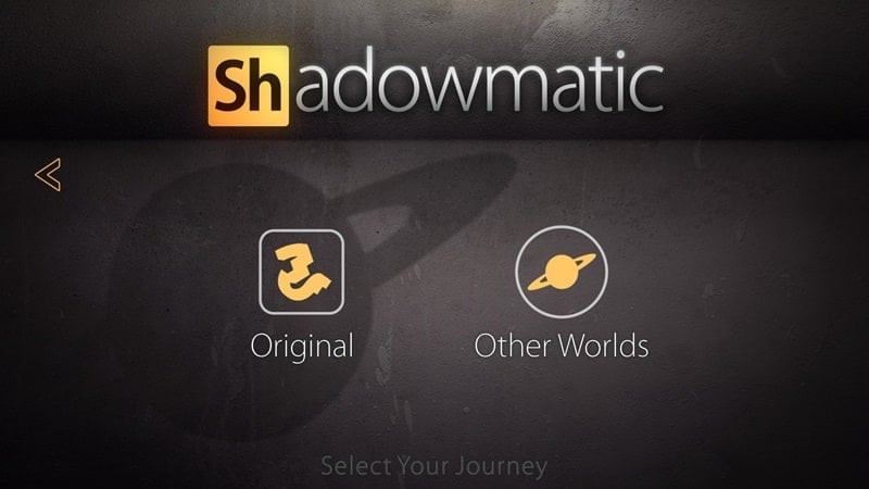 alt text: Ảnh chụp màn hình tựa game Shadowmatic, hiển thị giao diện chính với các khối hình và bóng của chúng trên tường.