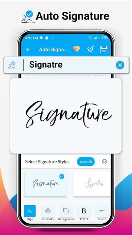 alt text: Bảng màu trong ứng dụng Signature Maker, Sign Creator cho phép tùy chỉnh màu sắc chữ ký