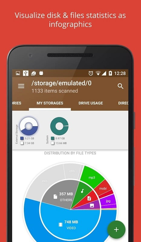 Storage analysis chart for individual apps, showing app size and cache