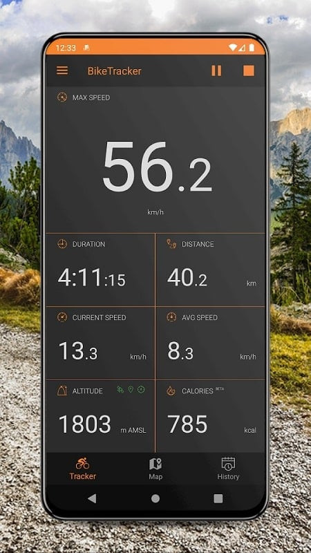 Bike Tracker tracking health metrics such as calories burned during cycling.