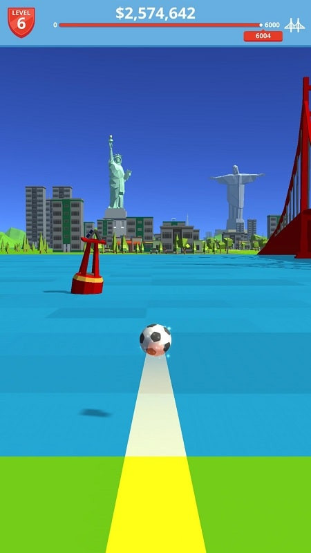 alt text: Bóng bay qua Tháp Eiffel trong game Soccer Kick.