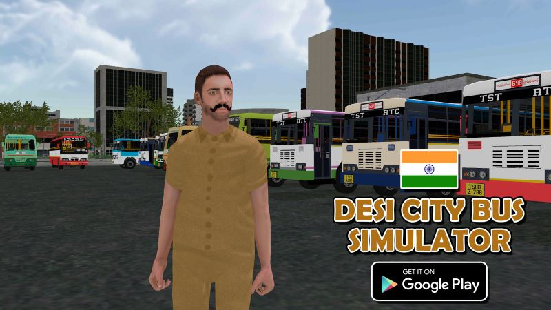 alt text: Các loại xe buýt Ấn Độ trong game Desi City Bus Indian Simulator