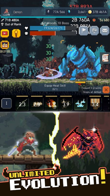 The Demonized gameplay, showing the character using a sword to attack a monster