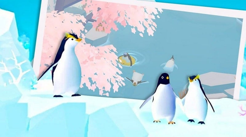 alt text: Cảnh quan trong game Penguin Isle MOD APK