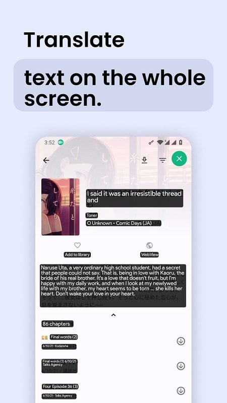 Comic Translation Mode in Instant Translate On Screen MOD APK allows users to easily read comics in different languages.