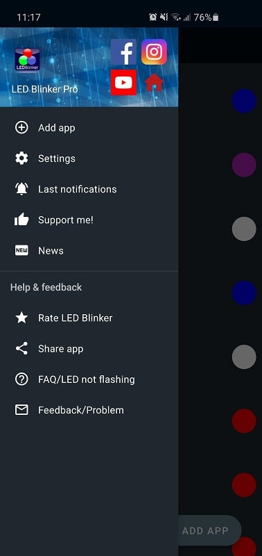 List of apps supported by LED Blinker Notifications Pro