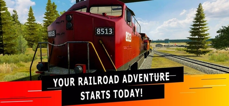 alt text: Đầu máy tàu trong Train Simulator PRO đang kéo các toa hàng