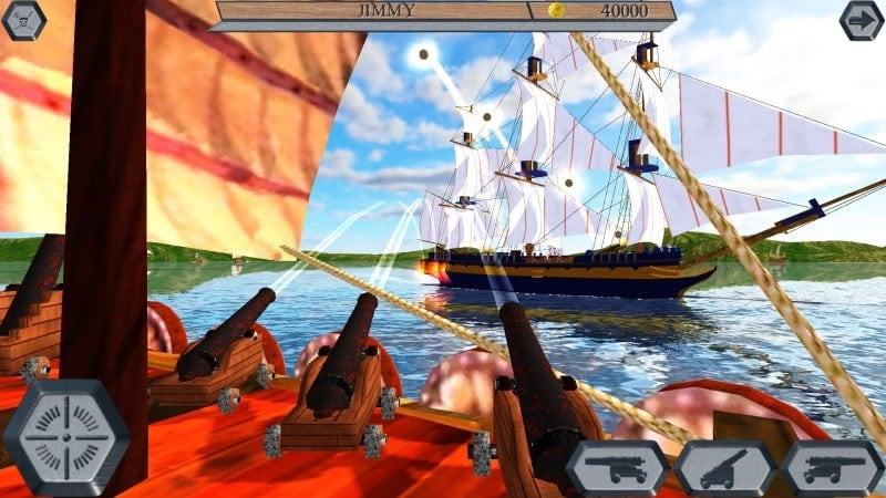 Controlling a warship in World Of Pirate Ships MOD APK