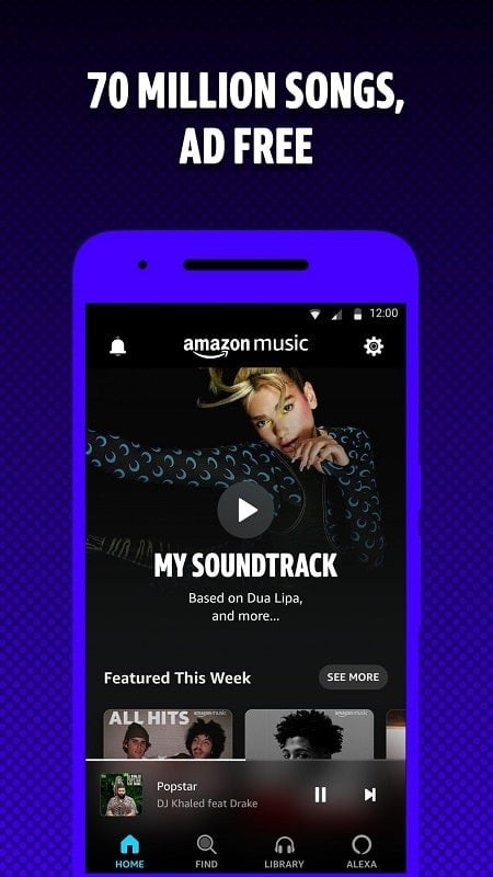 alt text: Giao diện Amazon Music MOD với danh sách bài hát