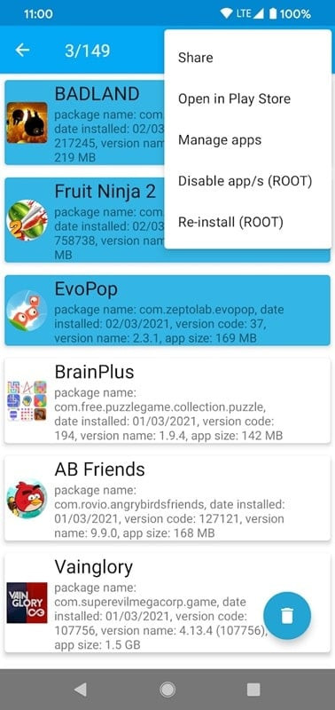 alt text: Giao diện App Manager MOD APK hiển thị chi tiết thông tin về ứng dụng, bao gồm dung lượng, phiên bản và các tùy chọn quản lý.