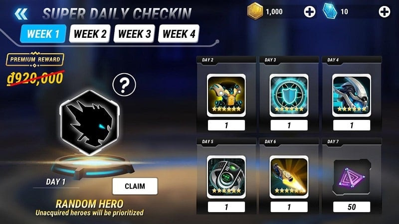 alt text: Giao diện chiến đấu trong Heroes Infinity Premium MOD APK, hiển thị các anh hùng với kỹ năng đẹp mắt và kẻ địch đa dạng.