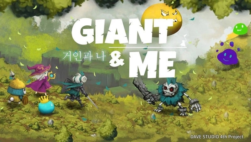 alt text: Giao diện chính của game Giant and Me với hình ảnh người tí hon chiến đấu với gã khổng lồ