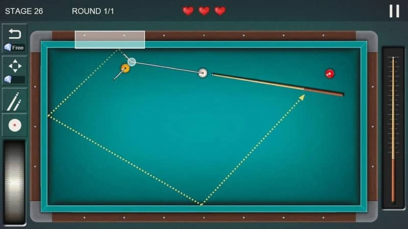 alt text: Giao diện chính của game Pro Billiards 3balls 4balls với hình ảnh bàn bi-a, gậy và bóng bi-a