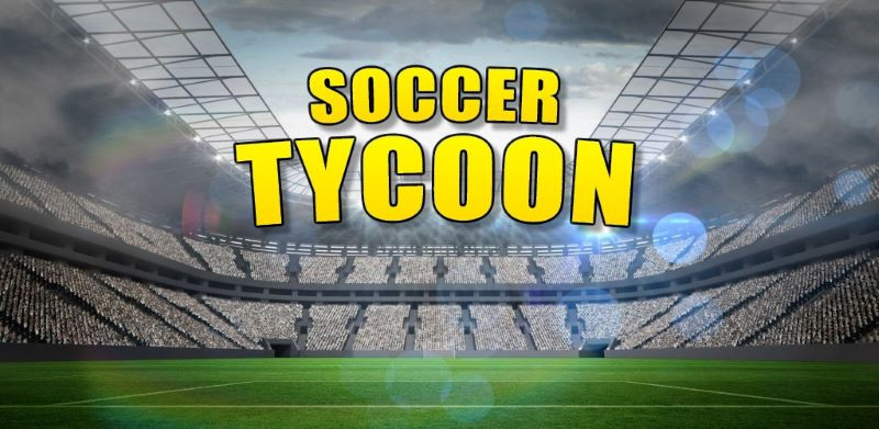 alt text: Giao diện chính của game Soccer Tycoon MOD APK hiển thị sân vận động và các tùy chọn quản lý.