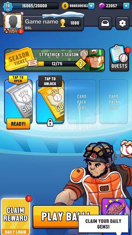 alt text: Giao diện chính của Super Hit Baseball trên Android