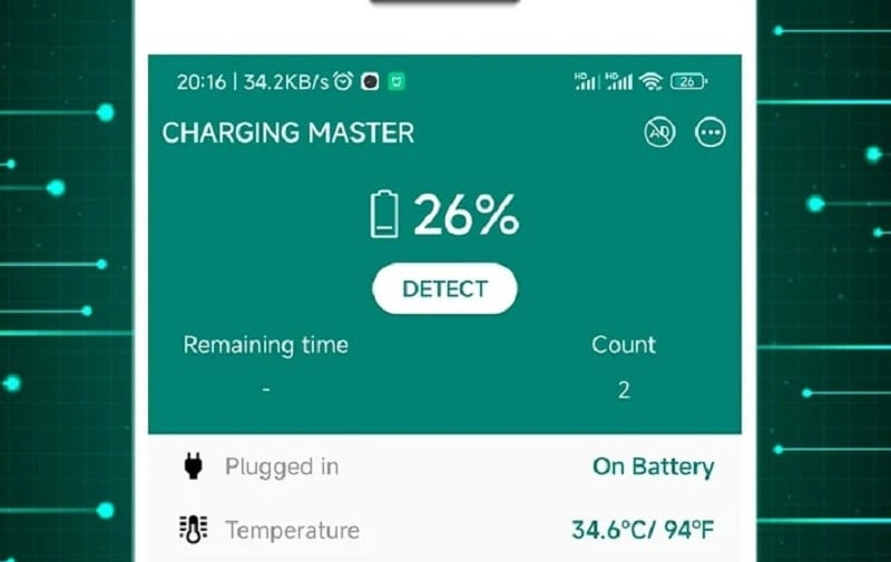 alt text: Giao diện chính của ứng dụng Charging Master trên điện thoại