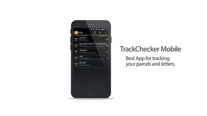 alt text: Giao diện chính của ứng dụng TrackChecker Mobile hiển thị danh sách các đơn hàng và hóa đơn.