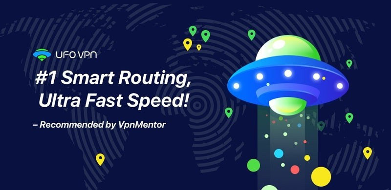 alt text: Giao diện chính của ứng dụng UFO VPN với các tùy chọn kết nối đến nhiều quốc gia khác nhau