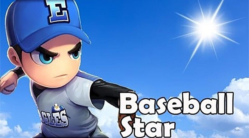 alt text: Giao diện chính game Baseball Star với hình ảnh cầu thủ bóng chày đang chuẩn bị đánh bóng.