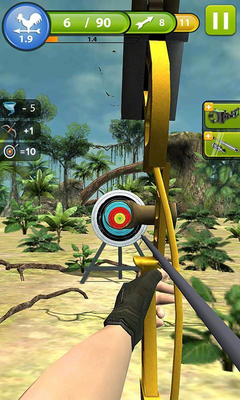 alt text: Giao diện chơi game Archery Master 3D, người chơi đang ngắm bắn mục tiêu.